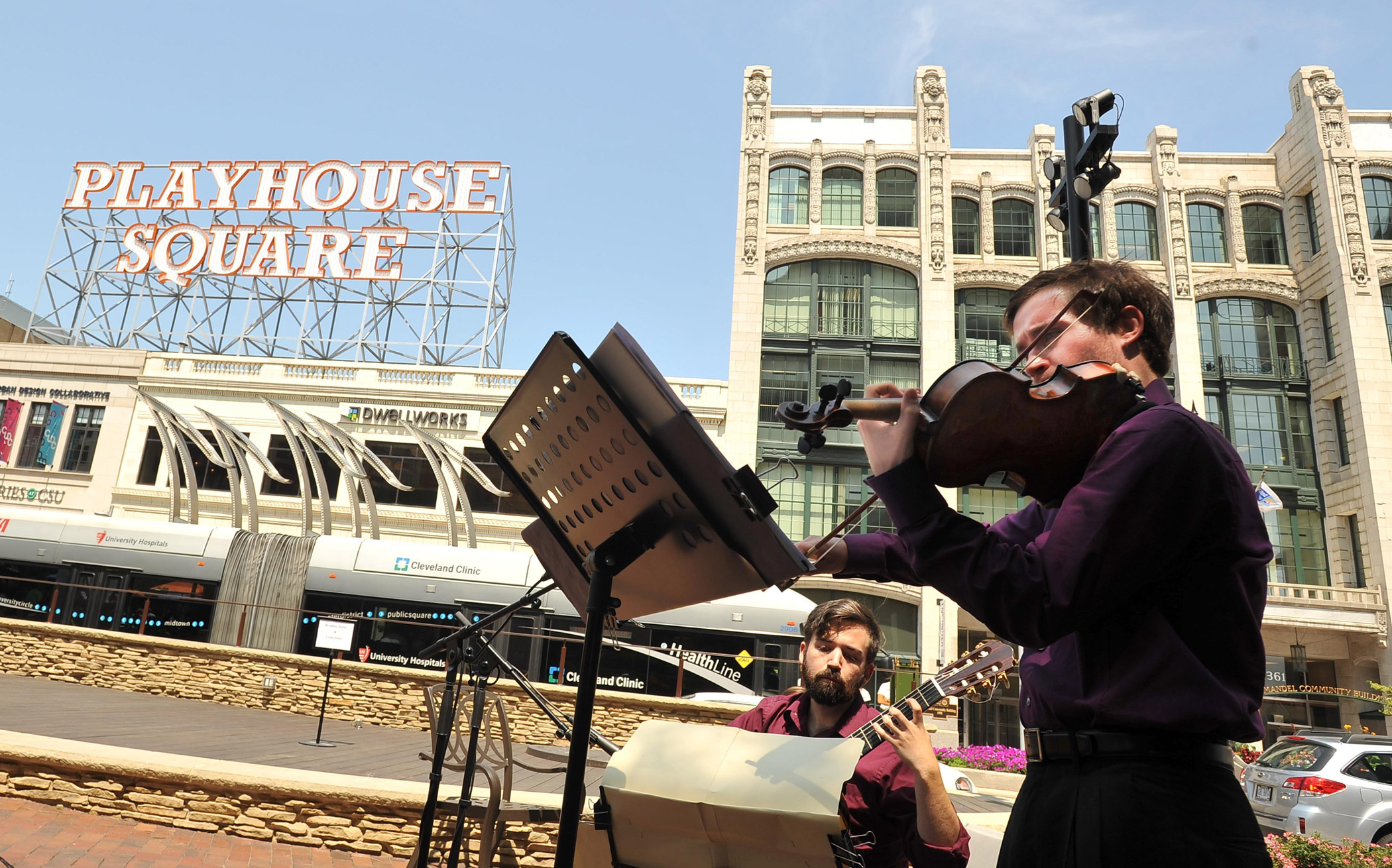 Music students perform downtown outside of playhouse square 