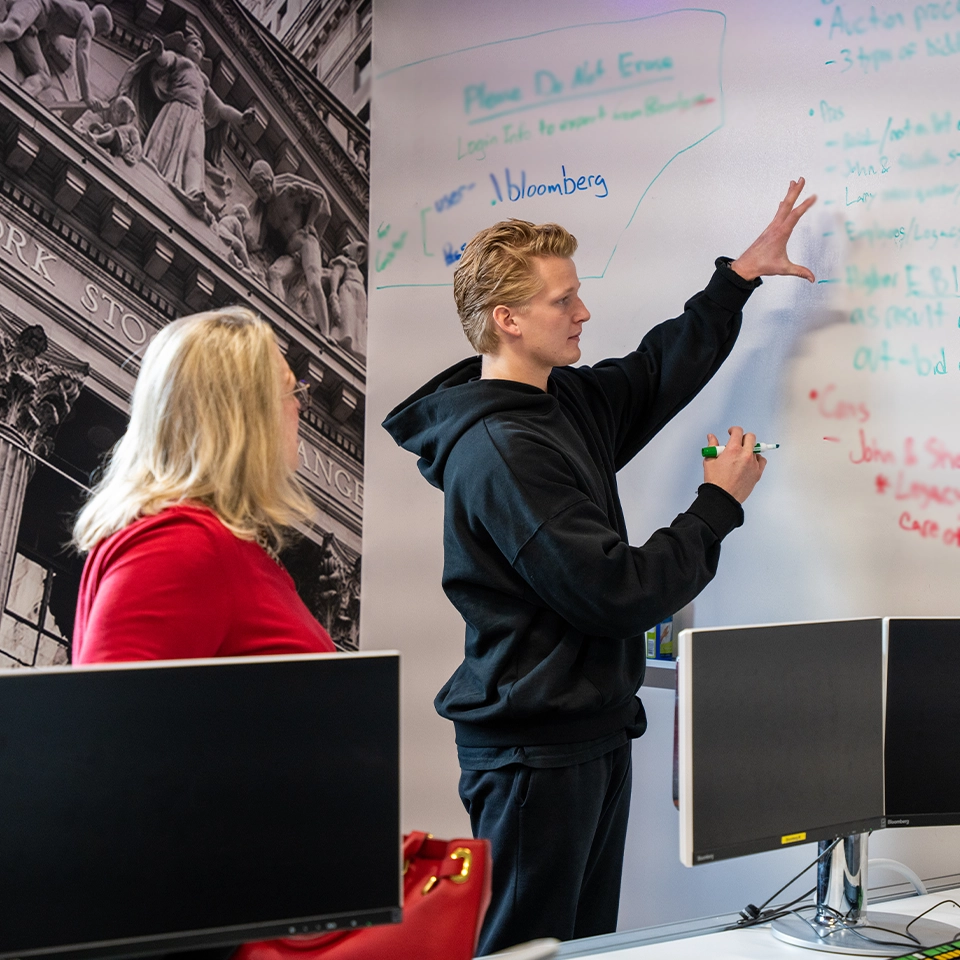 Student in a finance class in the BW Carmel Boyer School of Business