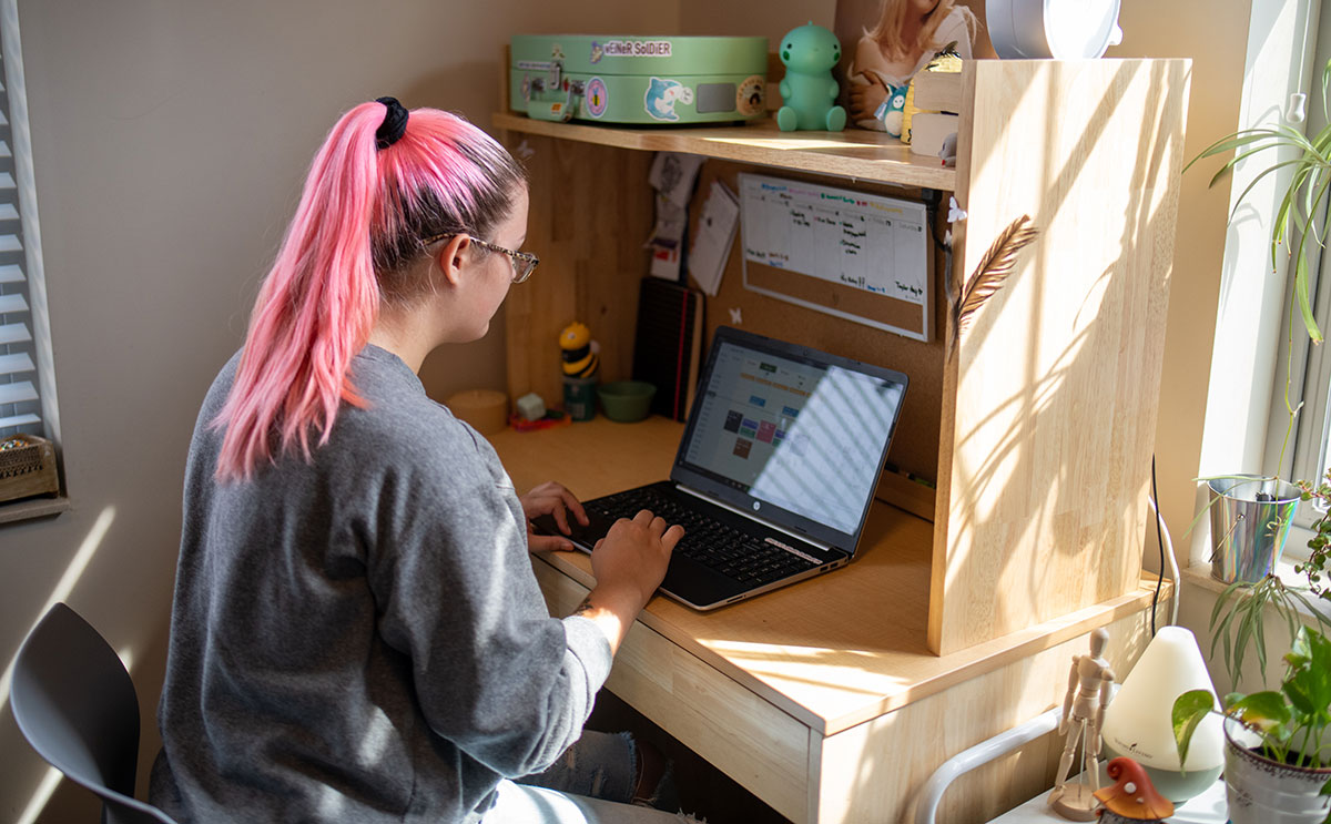 student at desk