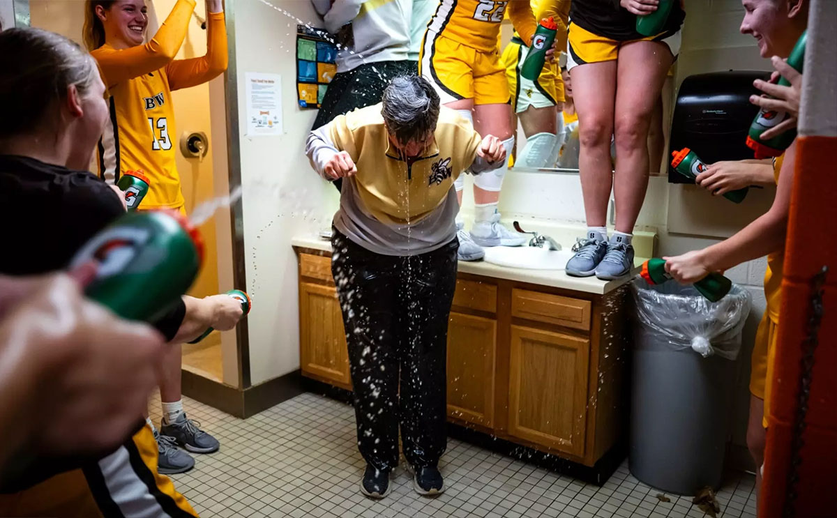 Yellows Jackets douse Coach Cheri Harrer in December 2024 celebration