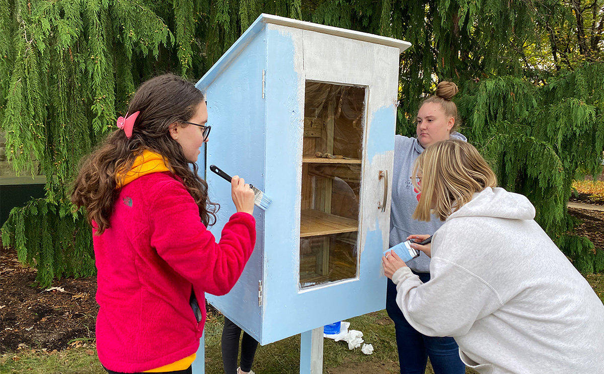 Little Free Library getting painted