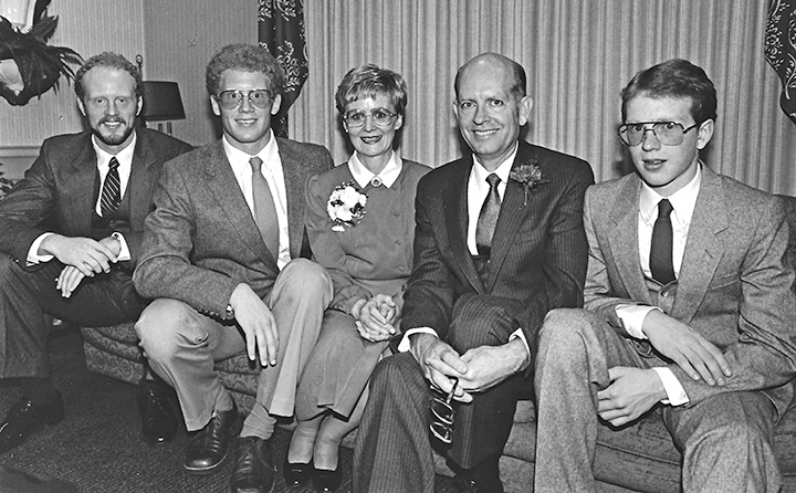 Pictured with Neal and his wife Margi arem left to right, sons Michael, Eric and David.